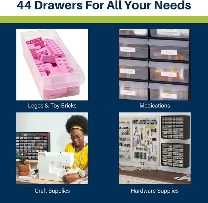 Akro-Mils 44-Drawer Plastic Drawer Storage Cabinet for Garage Organization, Bead Organizer, Building Bricks Storage, Teacher Toolbox, Makeup Organizer, 20-Inch W x 6-Inch D x 16-Inch H, 10144 Yellow - Image 4