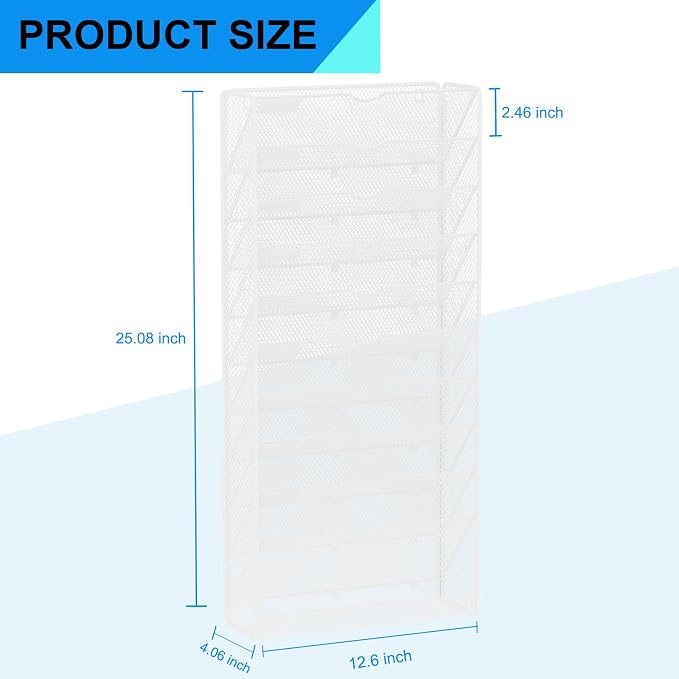 Hanging Wall File Organizer 10 Tier Wall Mounted File Holder Document Wall Organizer Magazine Organization for Office Home, White - Image 3