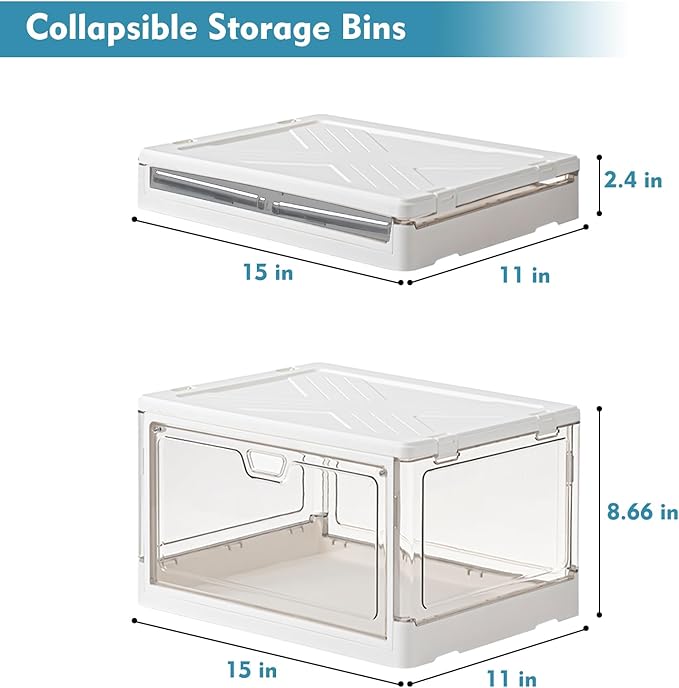 Kmiectse Clear Storage Bins with Lids 3 Pack 【Stackable & Sturdy】 | Plastic Multifunctional Folding Storage Bins for Bedroom, Living Room, Study,Room, 23 QT Folding Box with Magnetic Door - Image 2