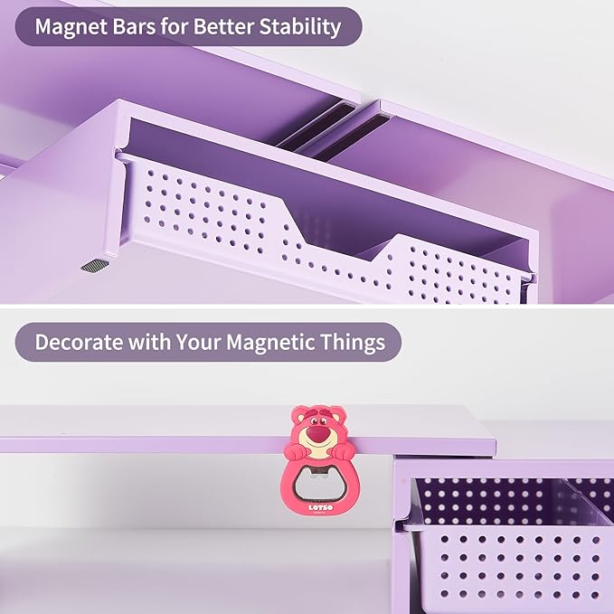LEKETREE Dual Monitor Stand Riser with Drawer, Desk Organizer and Accessories, Metal Laptop Stand for Desk, Workspace Desktop Stand for Computer, Laptop, TV and More (Purple) - Image 5