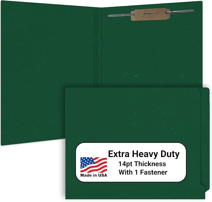 Dark Green File Folders, Doctor Stuff, Letter Size Reinforced End Tab Folder with 2" Bonded Fastener on Inside Back, 14 pt Stock, Box of 50 by DoctorStuff