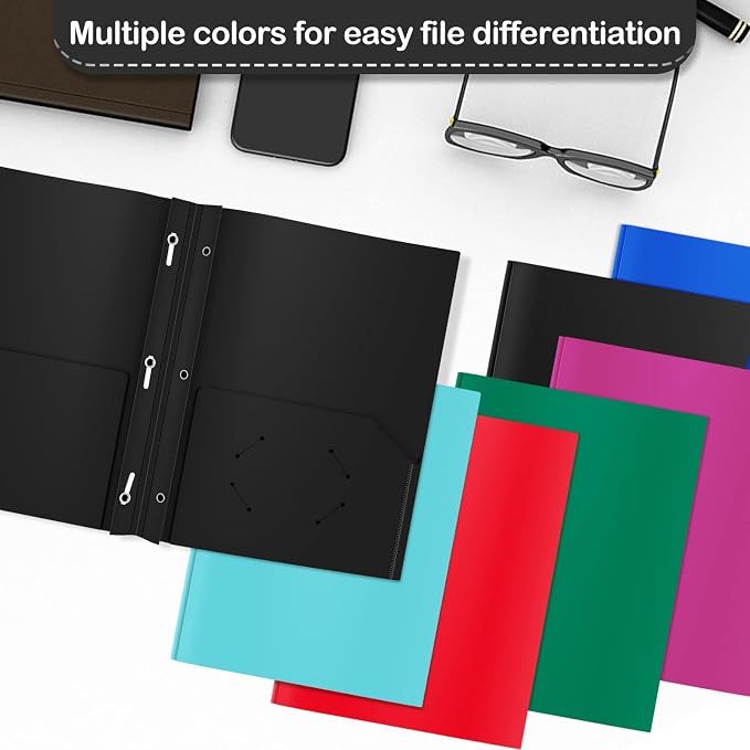 Heavy Duty Plastic Folder, 60 Pack, Pocket Folder with brads, Letter Size Poly File, Plastic Folders with 3 Prongs Fasteners - Black - Image 5