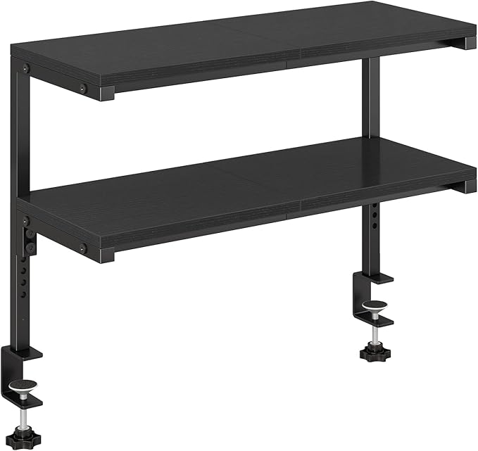 IBUYKE Clamp on Desk Shelf, 22.8” Large Desk Extender Shelves TMZ010B | Tool-Free, Flexible Repositioning,Adjustable, 2-Tier Storage Shelves, for Desktop Accessories,Desk by IBUYKE