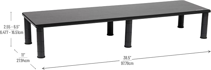Mind Reader Dual Monitor Stand, Height Adjustable, Desktop Organizer, Laptop Riser, Office, 38.5"L x 11"W x 2.55-6.5"H, Black - Image 3