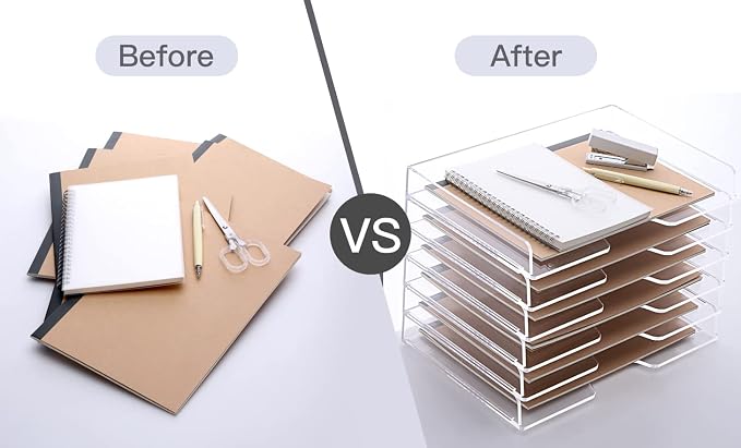 SANRUI Acrylic Paper Tray Organizer, Stackable Desk Organizer, 2-Pack | Desk Organizers and Accessories, Enlarged File Organizer for Documents, Files, Letters, Books 13.8 x 9.2 x 3.5 inches, Clear - Image 7