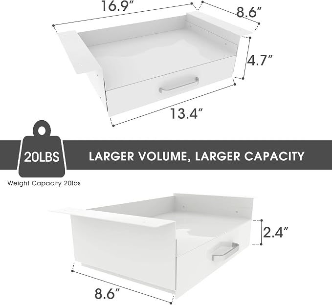 GOME White Under Desk Drawer Storage with Laptop/Book/Folders Shelf, Double Layer Easy Slide-Out Undermount Drawer Organizer with Ball Sliding Track for Home Office Sit-Stand Workstation - Image 2