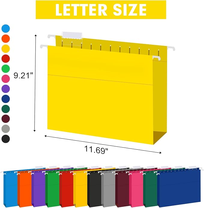 HERKKA Extra Capacity Hanging File Folders, 60 Pack Reinforced Letter Size Hanging Folders with Heavy Duty 3 Inch Expansion, Designed for Bulky Files, Medical Charts, 12 Assorted Colors - Image 2