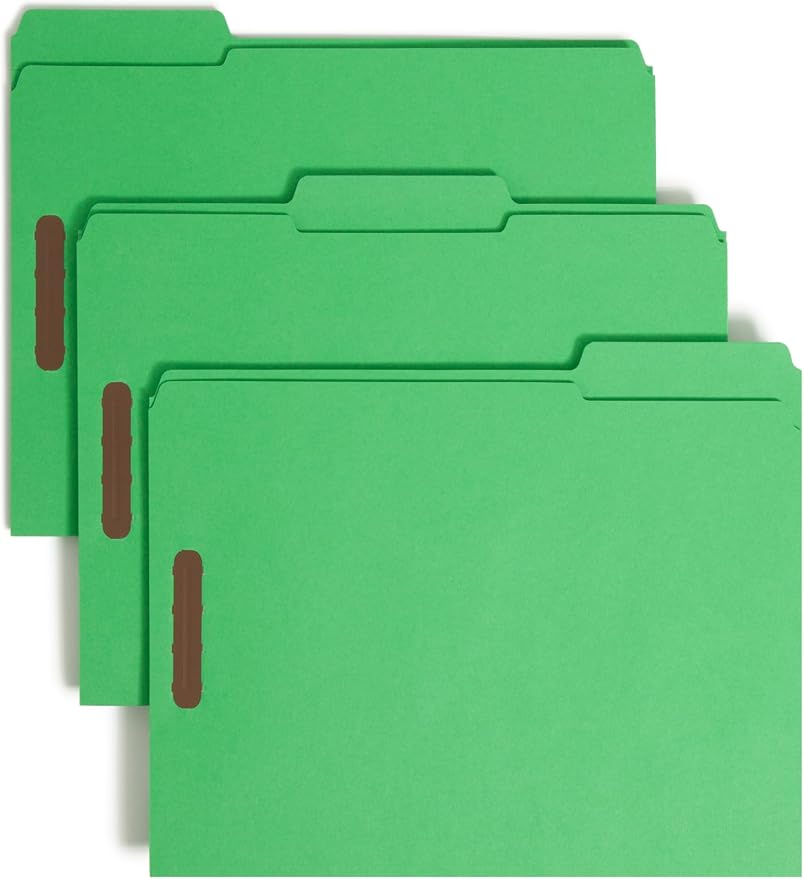 Smead Fastener File Folders, Reinforced 1/3-Cut Tabs, 2 Fasteners, Letter Size, Green, 50 per Box (12140) by SMEAD