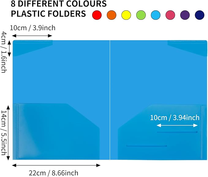 EOOUT 32pcs Plastic Folders with Pockets, Heavy Duty Folders with 4 Pockets for Office and School, Letter Size, 8 Assorted Colors - Image 3