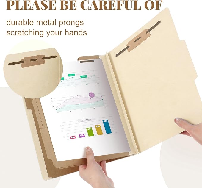 AmazingSpark 24 Pcs Classification Folder Letter Size Bulk 3 Divider Pressboard File Folder with Expansion 2 Prong Fastener Heavy Duty Office File Organizer for School Medical Document(Beige) - Image 4