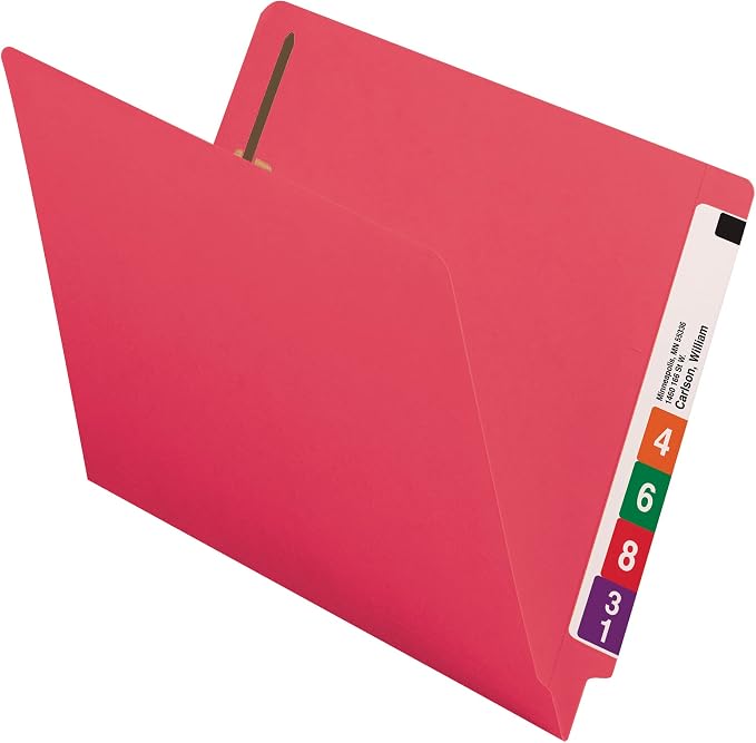 Smead End Tab Fastener File Folder, Shelf-Master® Reinforced Straight-Cut Tab, 2 Fasteners, Letter Size, Red, 50 per Box (25740) by SMEAD