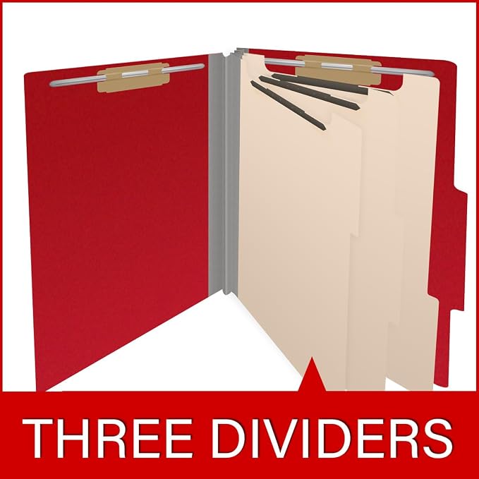 25 Pt. Pressboard Classification Folders, 2/5 Cut ROC Top Tab, Letter Size, 3 Dividers, Deep Red (Box of 10) - Image 8