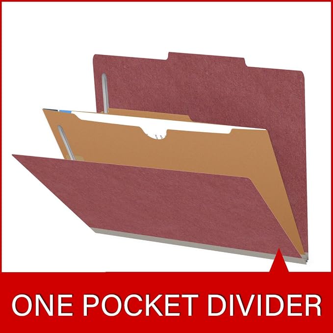 25 Pt. Pressboard Classification Folders, 2/5 Cut ROC Top Tab, Letter Size, 1 Pocket Divider, Dark Red (Box of 10) - Image 8