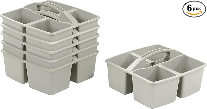 ECR4Kids 4-Compartment Medium Plastic Caddy, Multipurpose Organization, Grey, 6-Pack by ECR4Kids