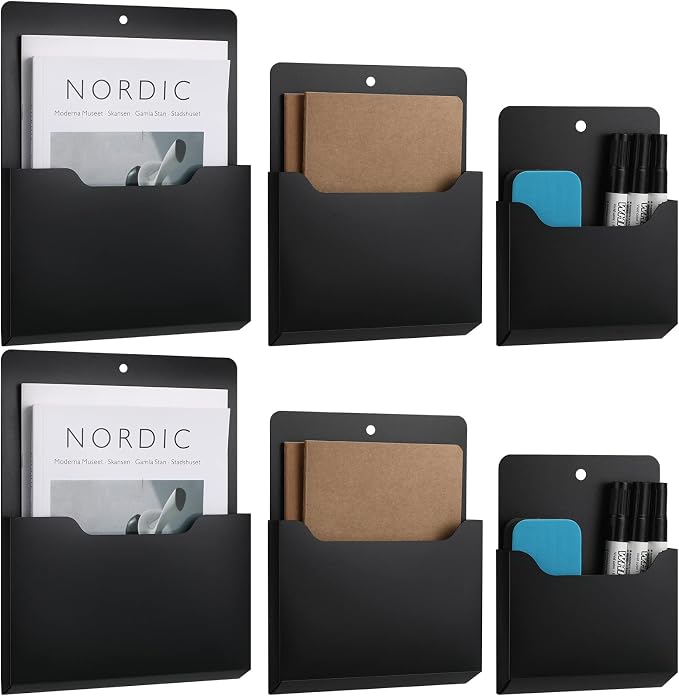 6 Pack Magnetic File Holder Magnetic Paper Holder Fridge Magnet Organizer Letter Size Fridge Pockets Storage Mail Planner Wall File Organizer for Refrigerator Locker Whiteboard (Large, Medium, Small) by Qunclay