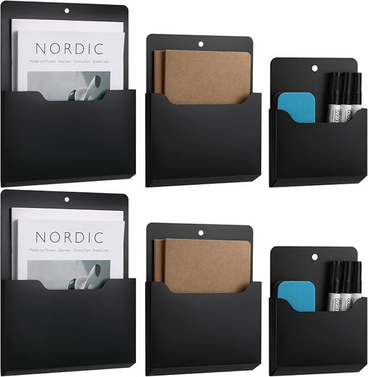 6 Pack Magnetic File Holder Magnetic Paper Holder Fridge Magnet Organizer Letter Size Fridge Pockets Storage Mail Planner Wall File Organizer for Refrigerator Locker Whiteboard (Large, Medium, Small) by Qunclay
