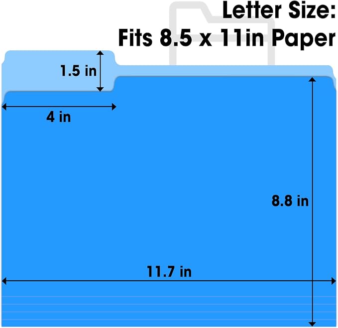 120 Pack File Folders 8.5 x 11 Inch, 1/3 Cut Tab File Folders Letter Size, School Business Office Filing Folder for Document, Blue - Image 3