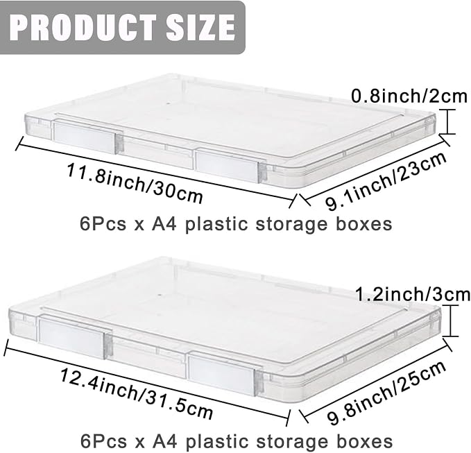 LonlyEagle 12 Pcs Clear A4 File Portable Project Case, Plastic Storage Box for 8.5" x 11" Letter Paper, Scrapbook Paper Storage Boxes Documents Magazines Holder - Image 2