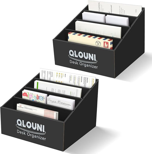4 Pack Desktop Mail Organizer, 4-Compartment Stepped Mail Sorter for Desk, Letter Holder for Bills, Envelopes, Papers and Documents, Home Office, Reception, Entryway and Countertop, Dorms by QLOUNI