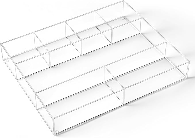 Large Acrylic Desk Deep Drawer Organizer with Adjustable Dividers, Anti-skip Clear Desk Top Junk Drawer Storage Tray for Pens, Desktop, Office, Bathroom, Kitchen, Makeup Supplies(7 Compartments) by Briwooody