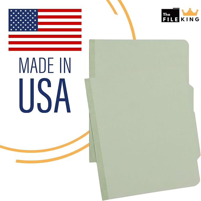 The File King One Divider Pale Green Pressboard Classification File Folder - Letter Size | Box of 10 | Top Tab | 2” Expansion | Four 2-Inch Durable Fastener Prongs | USA Made - Image 4