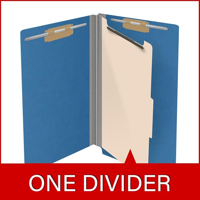Ecom Folders Top Tab Pressboard Classification Folders | Legal Size 25 Pt Stock with 1 Divider | 2/5 Cut ROC Tab for Medical & Office Filing | 4 Filing Sections | Royal Blue, Box of 10 - Image 8