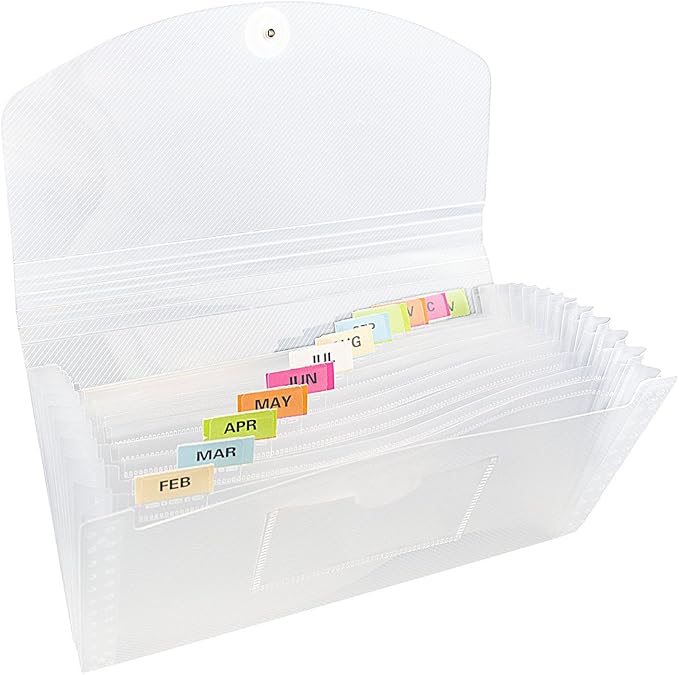 JAM PAPER Accordion Folders - 13 Pocket Plastic Expanding File - Check Size - 5 x 10 1/2 - Clear - Sold Individually by JAMPaper