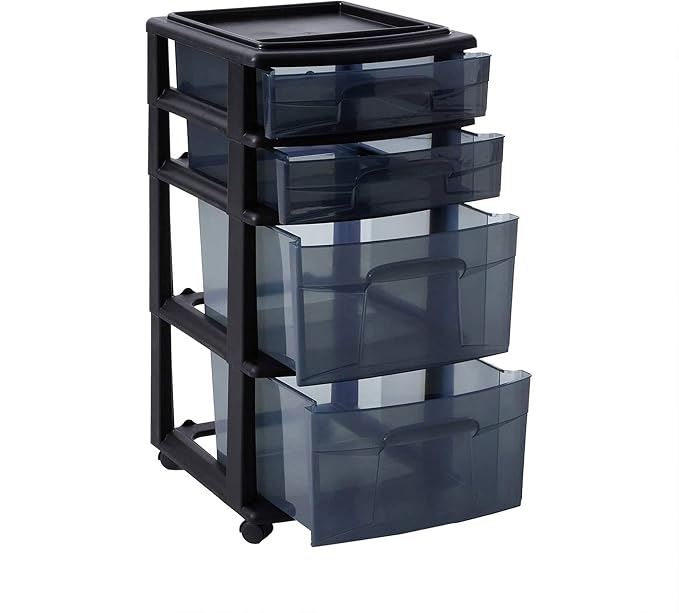 HOMZ 2-Pack Drawer Tower, 4-Tier Clear Plastic Storage Organizer Cart, Black Tint and Frame - Organizing Containers with Wheels for Home, Bathroom, Bedroom, Office, and Classroom - Image 9