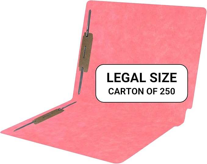 Pink File Folders, Doctor Stuff, Legal Size Reinforced End Tab Folder with 2" Bonded Fastener on Inside Front and Back, 14 pt Stock, Carton of 250 by DoctorStuff