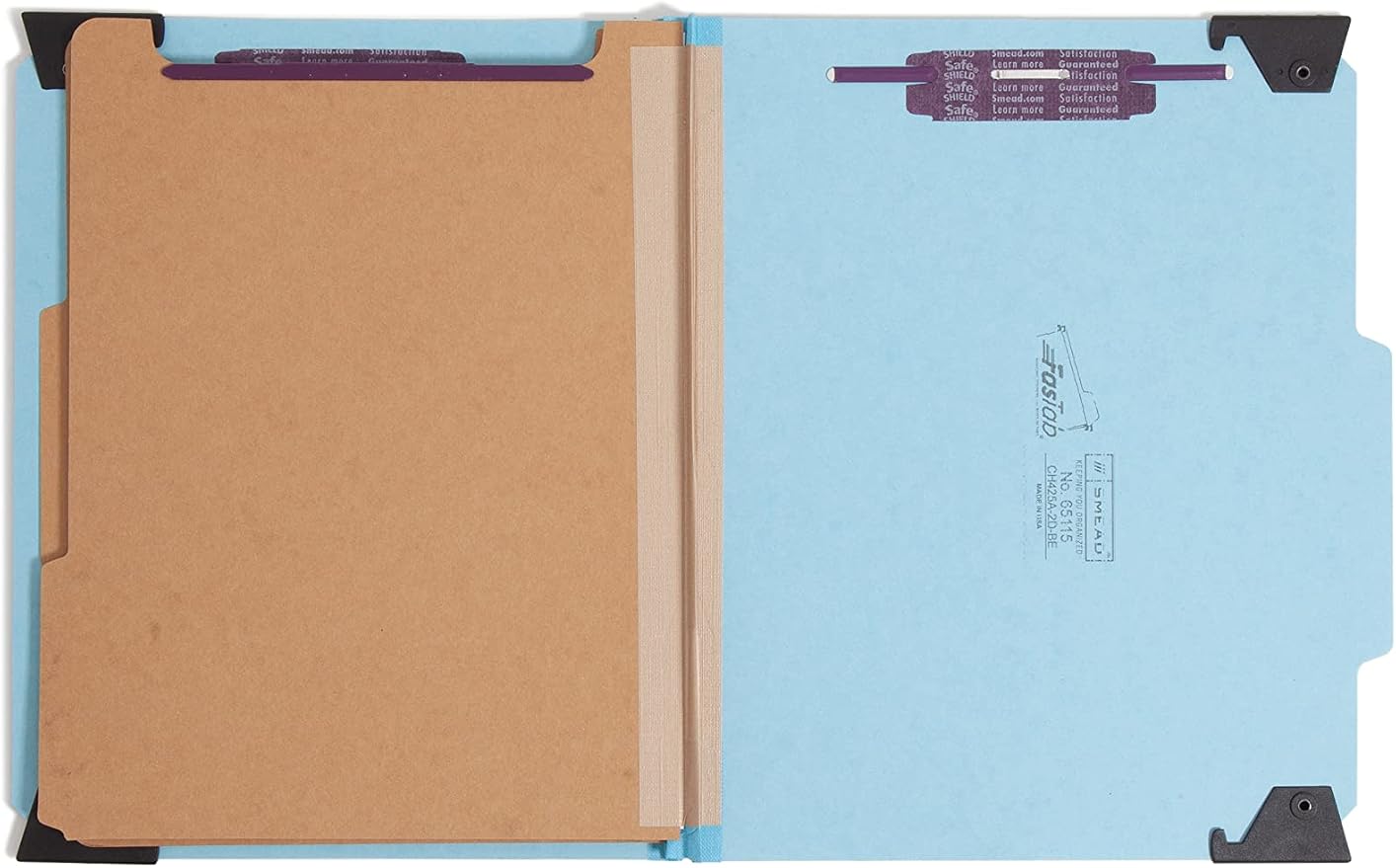 Smead FasTab Hanging Pressboard Classification Folder with SafeSHIELD Fasteners, 2 Dividers, 2/5-Cut Built-in Tab, Letter Size, Blue, 10 per Box (65115) - Image 2