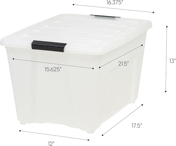 IRIS USA 6-Pack 54 Quart Storage Bins with Lids, Pearl | Conceals contents for a clean look. Perfect for moving, blankets, clothing, and garage storage. Nestable design saves space - Image 2