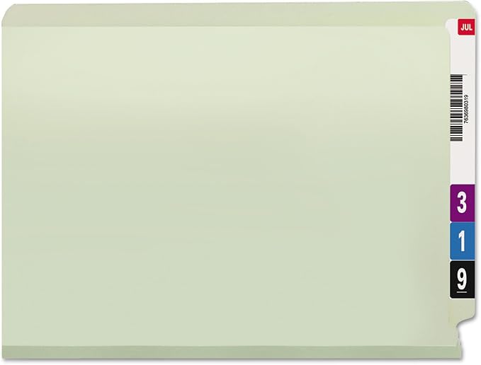 Smead End Tab Pressboard Fastener File Folder with SafeSHIELD Fasteners, 2 Fasteners, 3" Expansion, Letter Size, Gray/Green, 25 per Box (34725) - Image 3