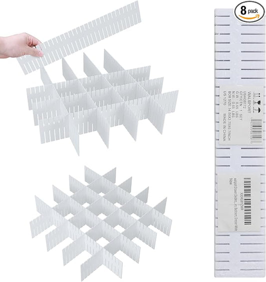 ALBAD Plastic Drawer Dividers Adjustable Drawer Organizer Dividers Separator for Tidying Clutter/Cutlery/Underwear/Socks/Clothes/Dresses/Boxes/Bins in Kitchen Bathroom Bedroom Office (8) by Albad