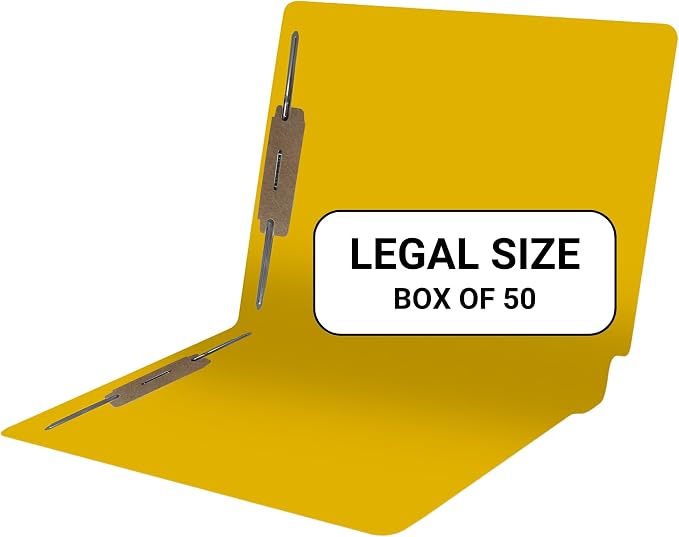 Yellow File Folders, Doctor Stuff, Legal Size Reinforced End Tab Folder with 2" Bonded Fastener on Inside Front and Back, 14 pt Stock, Box of 50 by DoctorStuff