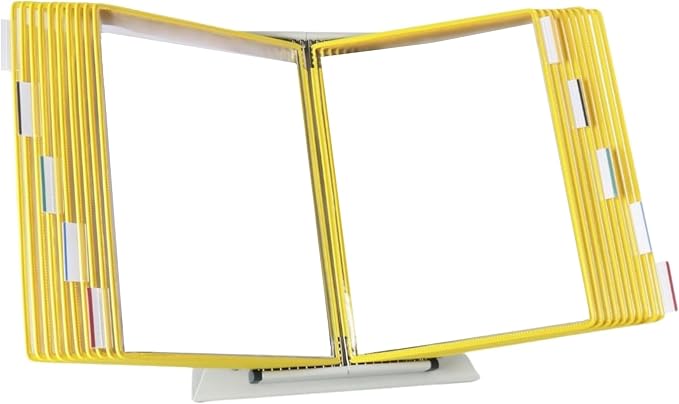 Tarifold Desktop Reference Display System, 20 Pockets, Expandable, Yellow | 20 double-sided PVC pockets, holds 40 letter-size sheets, sturdy metal base, quick-find indexing, quick and easy to assemble by TARIFOLD