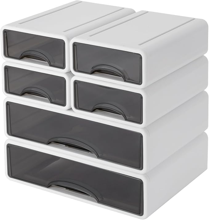 Stackable Office Storage Box with Drawers, Office Desk Storage Box with 6 Drawers, Plastic Drawers Organizer, Stackable Storage Drawers by BILPIKOGoo