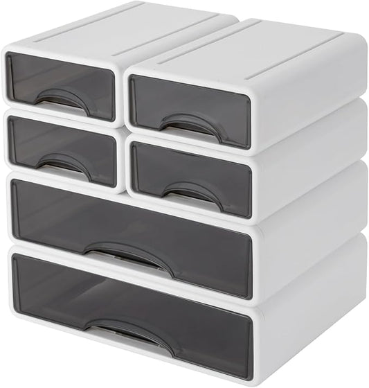 Stackable Office Storage Box with Drawers, Office Desk Storage Box with 6 Drawers, Plastic Drawers Organizer, Stackable Storage Drawers by BILPIKOGoo