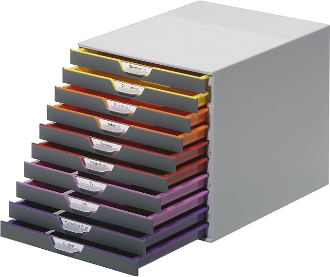 Durable Varicolor 10 Drawer Unit - Gray Desktop Drawer Set with 10 Color Coded Draws - Letter to Folio Size Files - Perfect for Storing Documents and Paper Work by DURABLEOfficeProducts