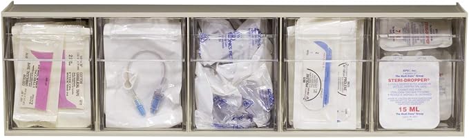 Akro-Mils TiltView Plastic Storage Cabinet with 5 Tilt Out Bins, Horizontal Plastic Parts Organizer, Teacher Toolbox, and Office Supply Organizer, 23-5/8" W x 6-1/2" H x 5-5/8" D, Stone - Image 5