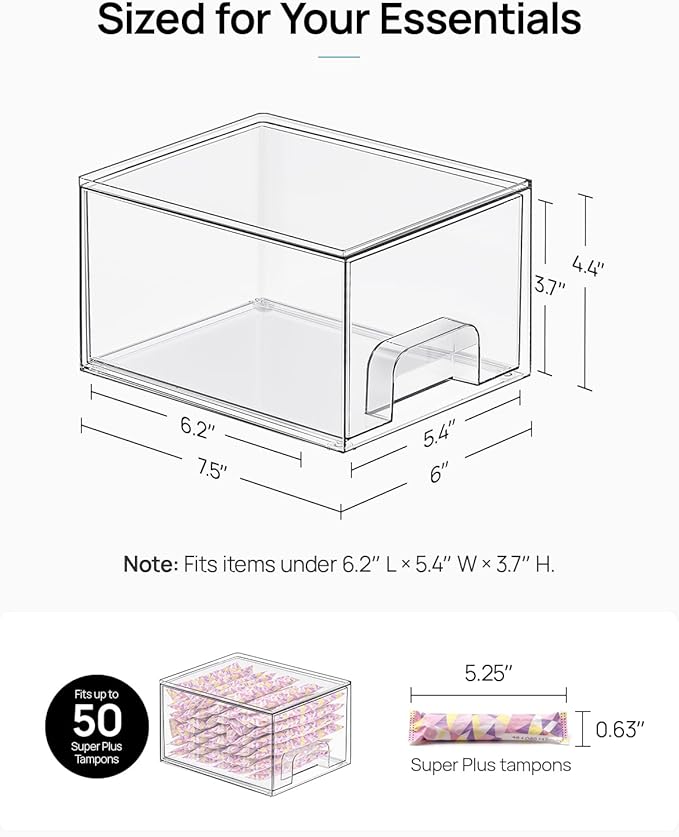 Vtopmart 6 Pack Small Clear Stackable Storage Drawers,Acrylic Bathroom Makeup Organizer,Plastic Storage Bins For Vanity, Undersink, Kitchen Cabinets, Pantry, Home Organization | Bathroom Makeup Organizer, Plastic Bins For Desk, Vanity, Undersink, Kitch... - Image 2