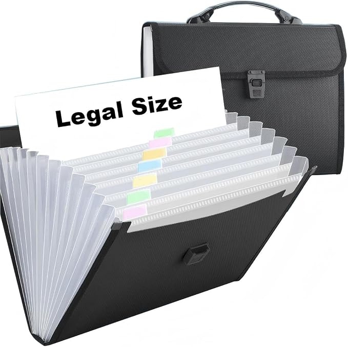 Extra Large Legal Size/Foolscap 12 Pockets Accordion File Organizer with Handle, TRANBO Portable Expanding File Folder, Expandable Plastic Document Organizer for Travel School Office - Black by TRANBOTrustBest
