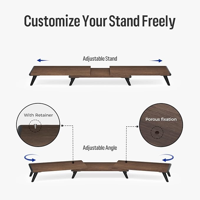 loukin Dual Monitor Stand Riser for Desk, 43.6"×8.2" Computer Stand, Brown | Supports 22 lb, No Installation Required, Water-Resistant Surface, Fits Laptops and Printers, Ergonomic Design - Image 2