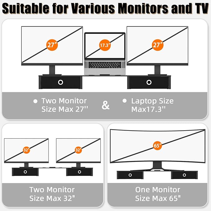 WESTREE Monitor Stand Riser with Adjustable Laptop Stand Riser, Steel Frame Dual Monitor Stand with Two Drawers for 2 Monitors, Desktop Oraganizer Stand for Computer,Laptop,Screen - Image 5