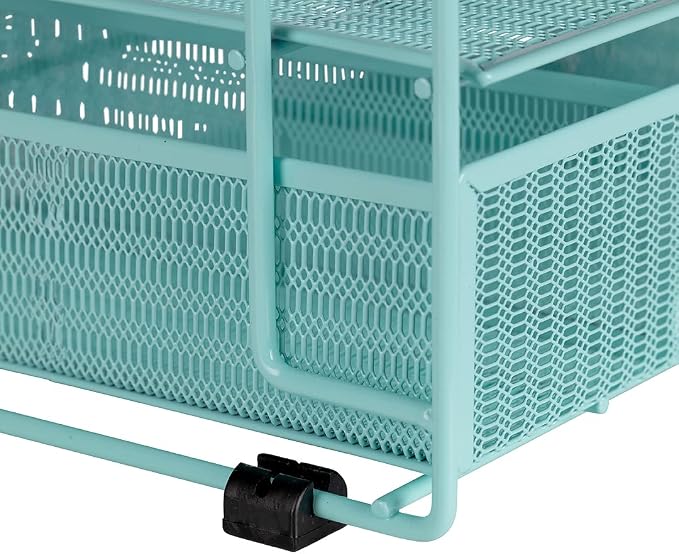 BLU MONACO Mint Green Desk Organizer With File Sorters and Drawer | Metal Mesh Desktop Storage for Office Supplies, Papers, Devices and Folders | 9.3”D x 12.5”W x 14”H All-In-One Workspace Holder - Image 5