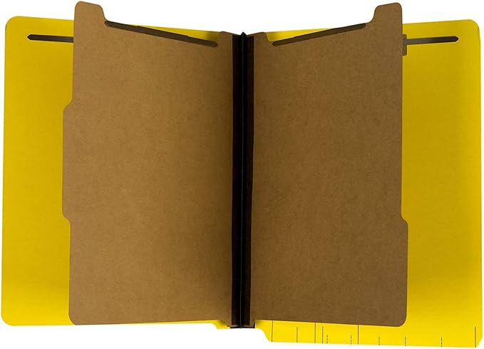 The File King Two Divider Pressboard Classification Yellow File Folder - Letter Size | Box of 10 | End Tab | 2” Expansion | Six 2-Inch Fastener Prongs | Made in America by TheFileKing