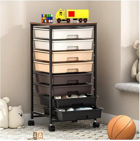 SYKIARIOL Rolling Cart with Drawers, 8 Drawers Utility Cart, Brown Gradient | Craft Organizers and Storage Cart with Wooden Top for Living Room,Classroom,Bedroom,Dorm,Home Office by SYKIARIOL