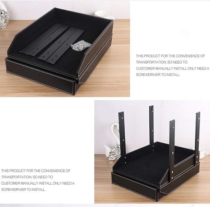 Very Sturdy 3 Tier Leather Desk File Rack for Office Supplies/Stationery/Folder,Stackable Letter Tray Organizer,Document Filing Organizer Holder for Desktop Storage (Brown)… - Image 4