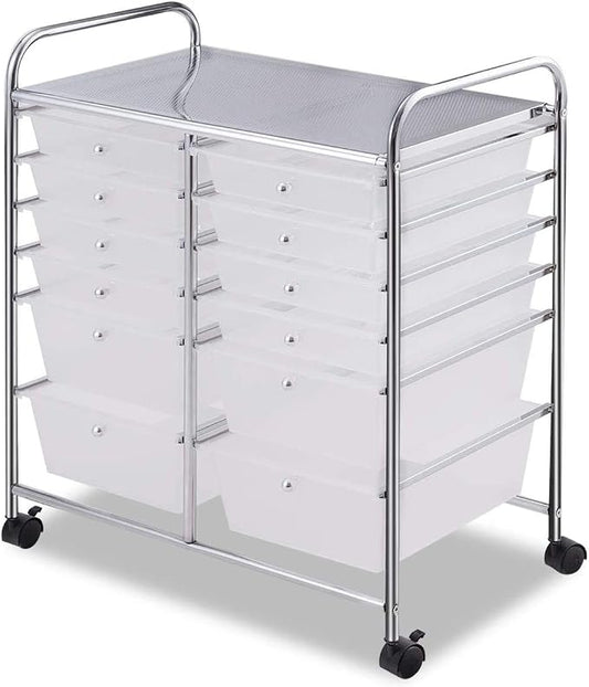 Moccha 12-Drawer Rolling Storage Cart - Under Desk Storage Drawers with wheels for Craft Art Supply Paper Salon, Scrapbook Paper Tools, Mobile Utility Cart for Classroom, Clear by LDAILY