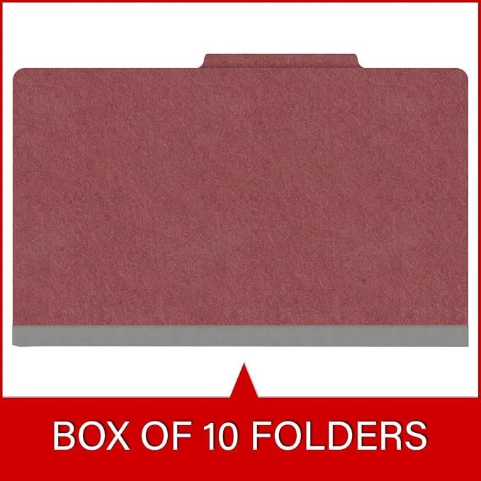 Top Tab Pressboard Classification Folders, Legal Size, 1 Divider, 2" Expansion, Deep Red (Box of 10) - Image 6