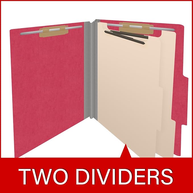 Heavy Duty End Tab Color Folders, 2/5 Cut ROC Top Tab, Letter Size, 2 Divider, Red (Box of 10) - Image 8